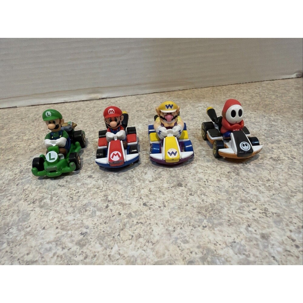 Hot Wheels Mario Kart Diecast Lot of 4 - Mario, Luigi, Wario, Shy Guy 1:64